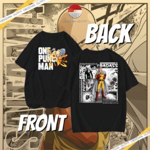 Image of an oversized anime tee featuring a design inspired by One Punch Man, depicting the character Saitama.