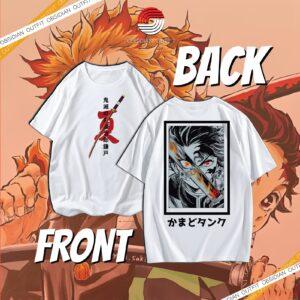 Image of an oversized anime tee featuring a bold design inspired by Demon Slayer, perfect for any anime enthusiast.